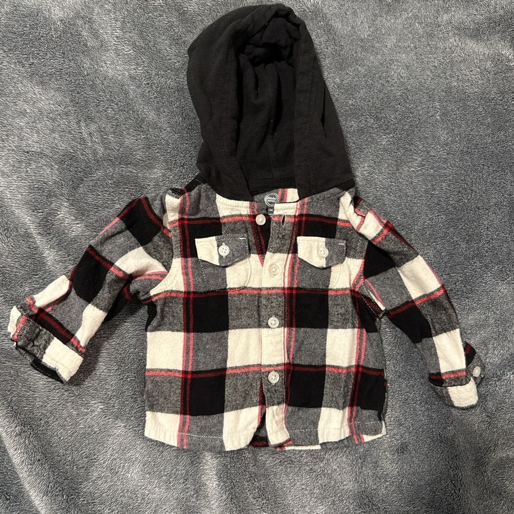 Wonder Nation Black and White Plaid Hoodie Shirt
